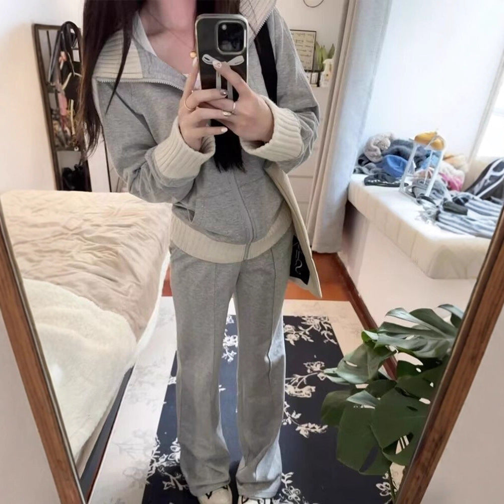 Version Of Chanel's Style Casual Multicolor Coat Wide Leg Trousers Two-piece Set