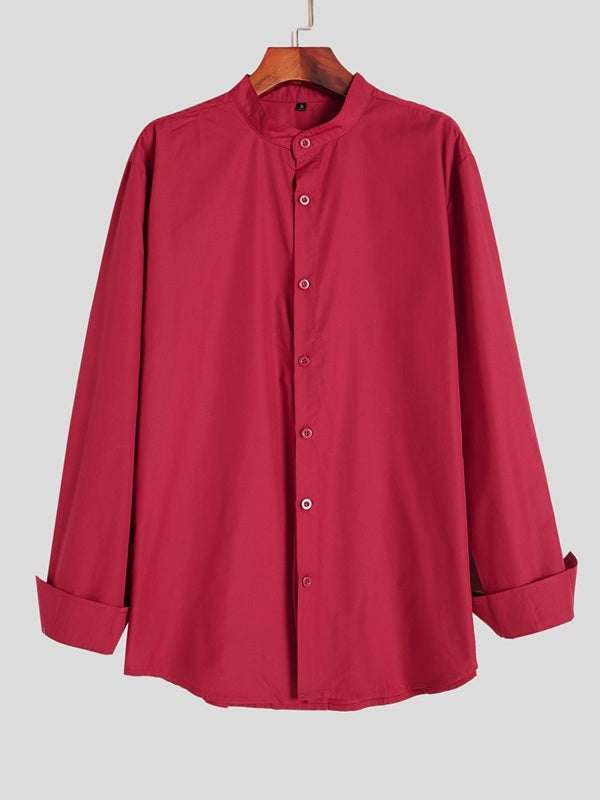 Teenage Men's Stand-up Collar Casual Shirt