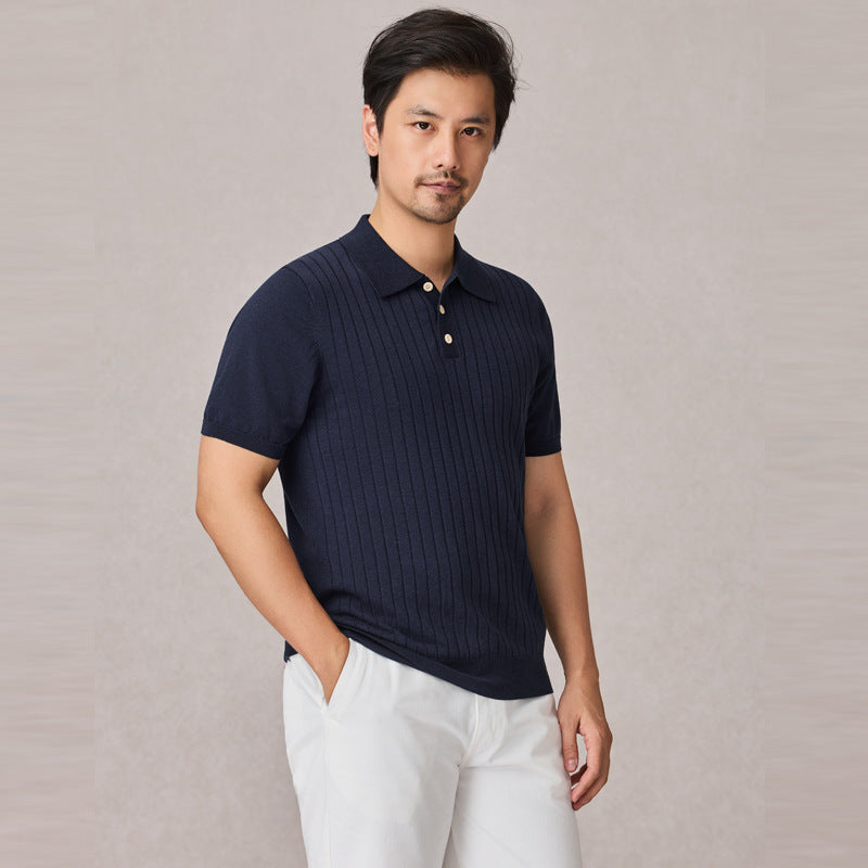 Knitted Polo Shirt Men's Stretch Short Sleeve Lapel Knitwear
