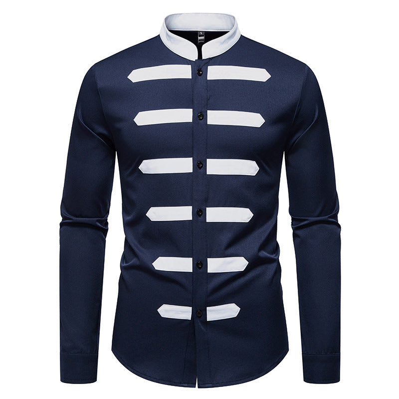 Black And White Stitching Design Men's Versatile Casual Long Sleeve Shirt