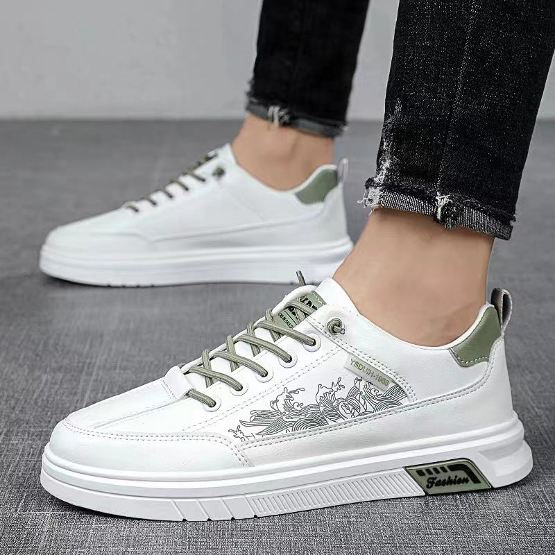 Men's Trendy All-match Low Top Casual Leather Soft Bottom White Shoes Sports Board Shoes Trendy