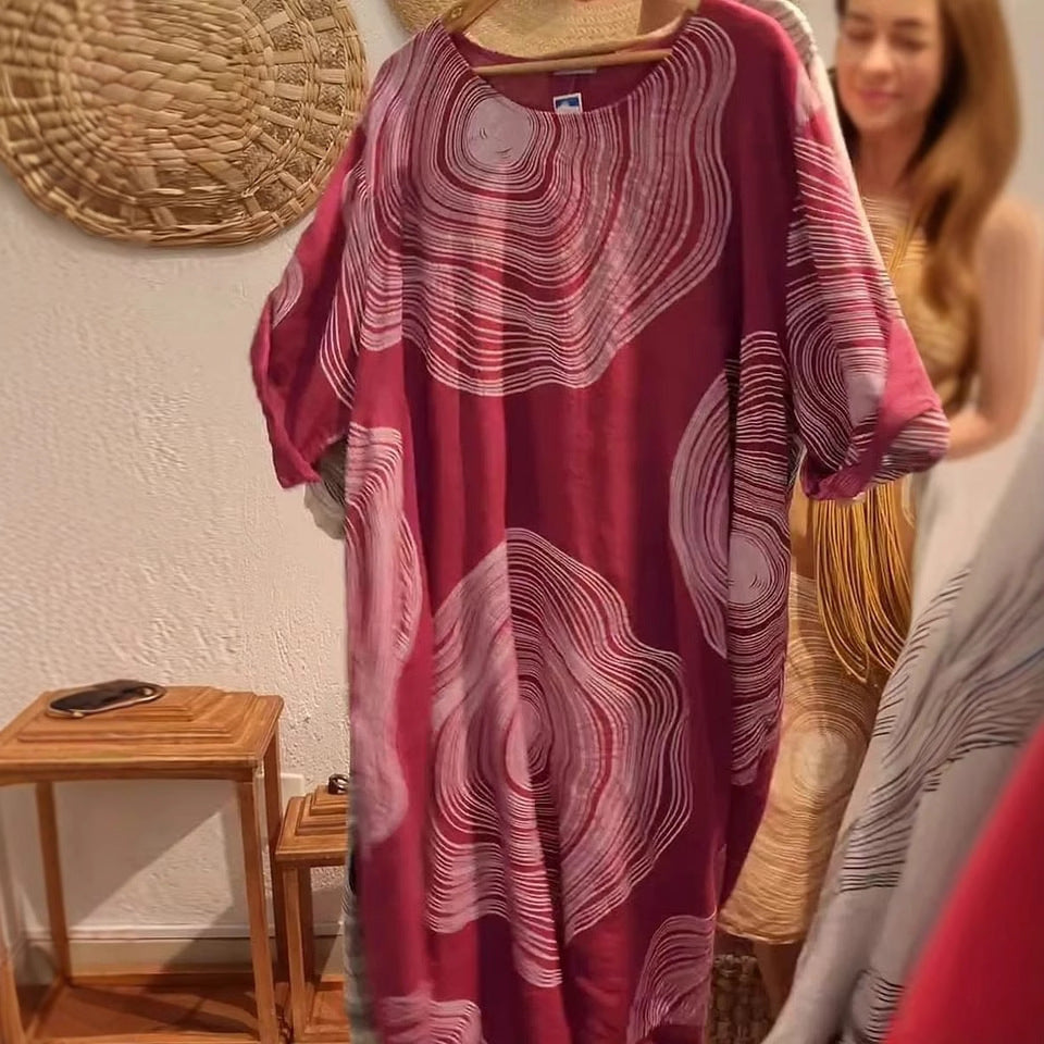 Women's Round Neck Abstract Printing Sleeve Dress