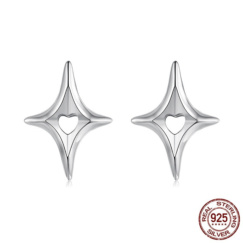 Original S925 Sterling Silver Star Stud Earrings Personalized Cold Style Hollow Out