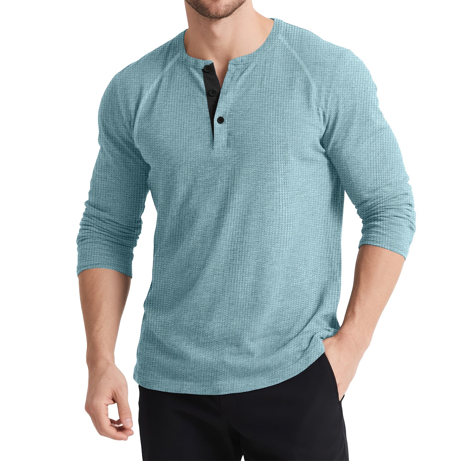 Men's Retro T-shirt Three-button Color Matching Sweater
