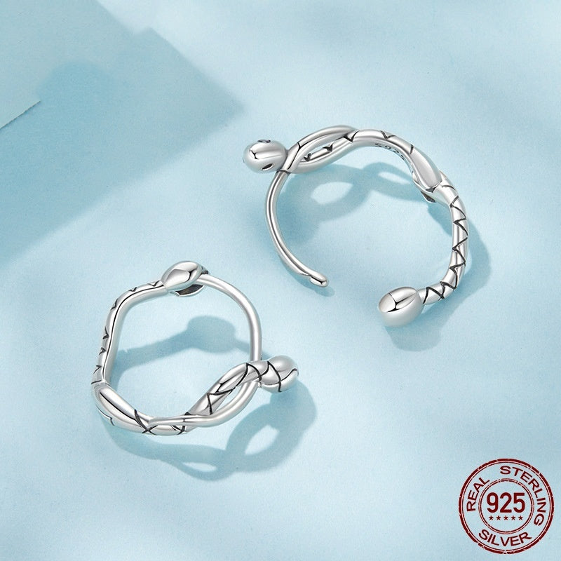 S925 Sterling Silver Snake Ear Clip Earrings Elegant Retro Animal
