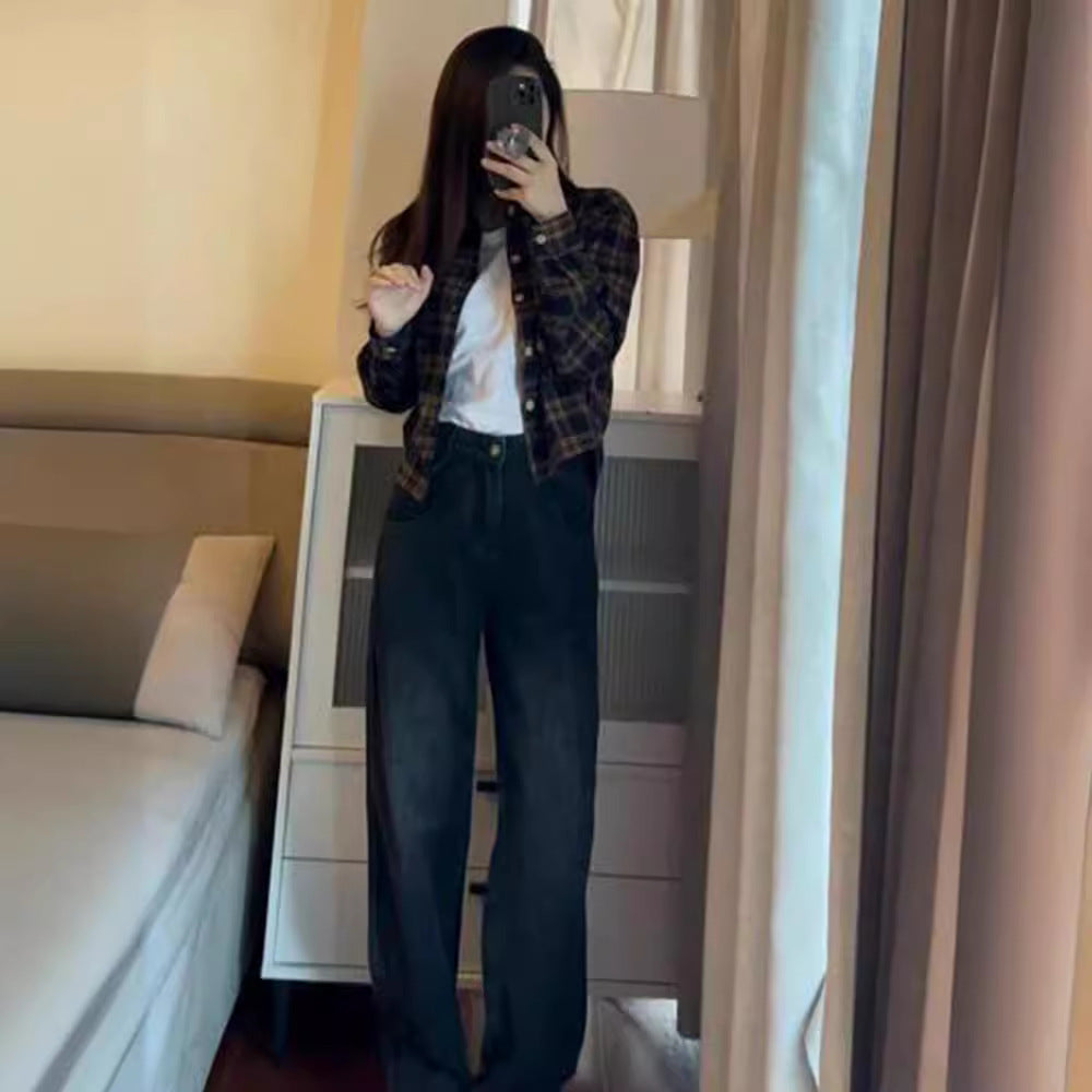 American Retro Short Plaid Shoulder Shirt Coat