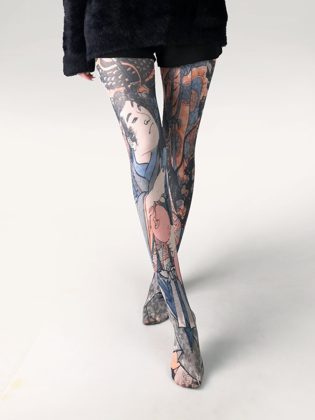 Japanese Color Rose Printed Pantyhose