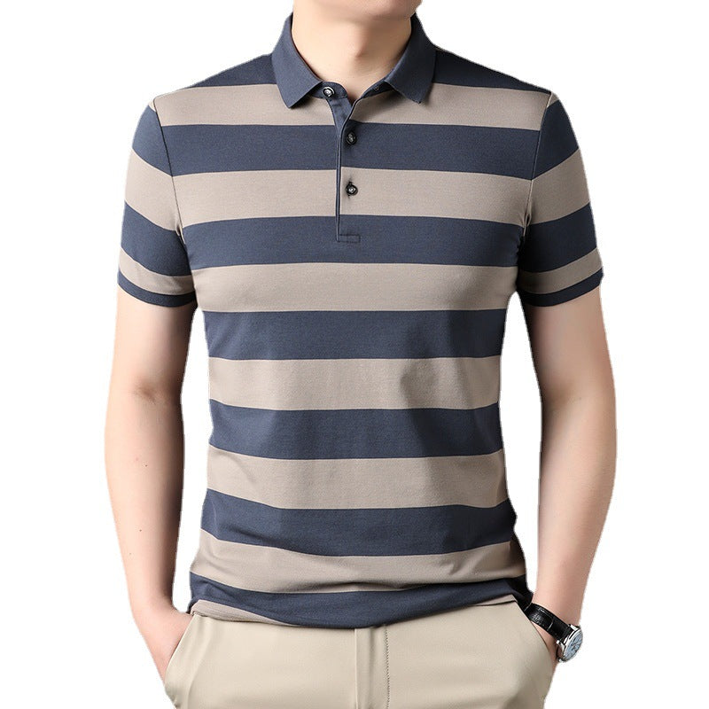 Men's Polo Shirt Short-sleeved Lapel T-shirt Striped Business Casual Lead Basic All-matching