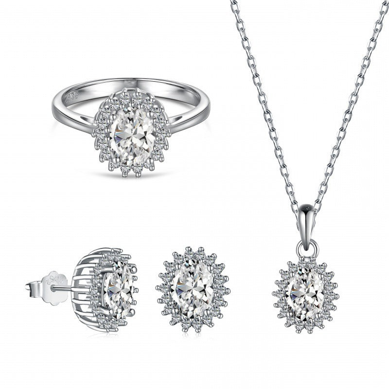 S925 Sterling Silver 5A Zircon Colored Gems Full Diamond Oval