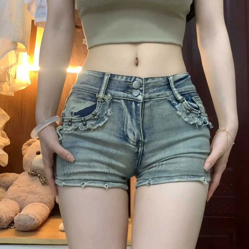 Low-rise Studded Denim Shorts For Women A Niche Style