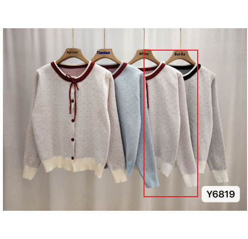 Women's Polka Dot Jacquard Lace-up Single-breasted Knitted Sweater