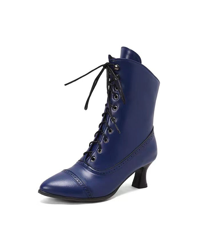 Large Size Women's British-style Martin Wine Glass High Heel Boots Women's Motorcycle