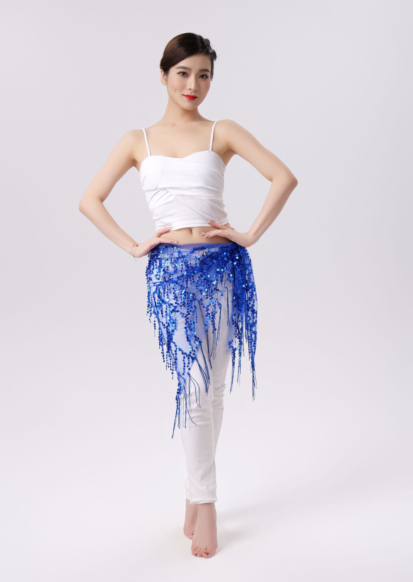 Belly Dance Sequins Tassel Triangle Waist Scarf