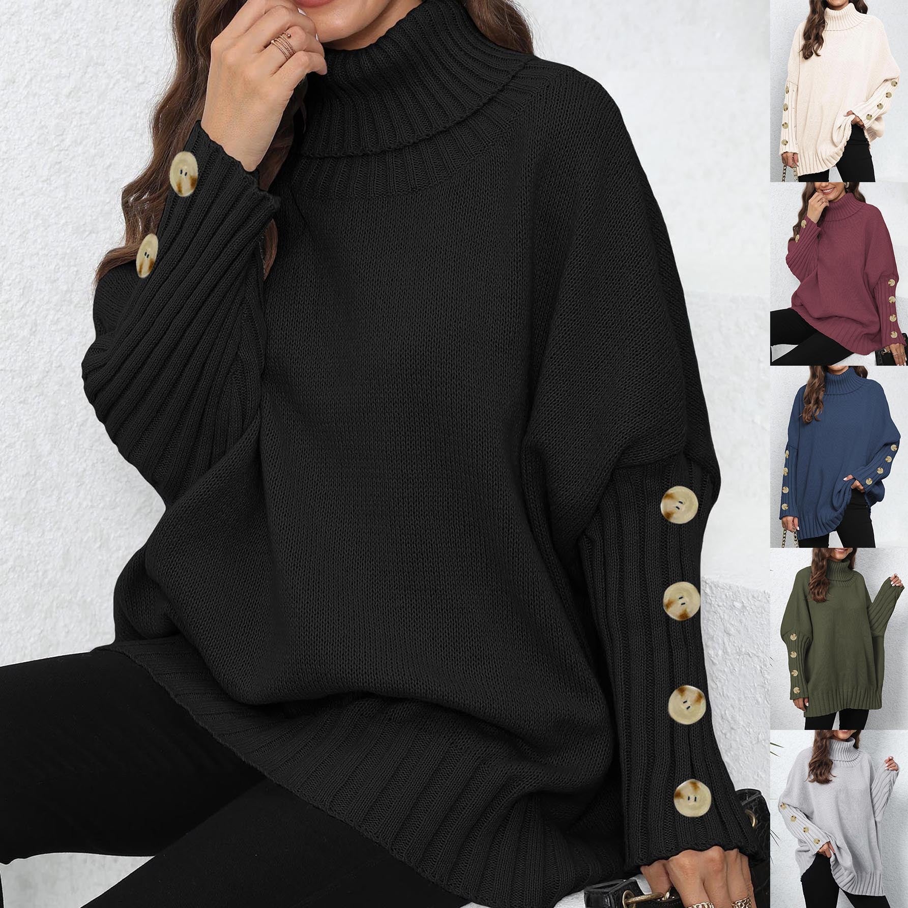 Turtleneck Lapel Loose Woven Sweater Top