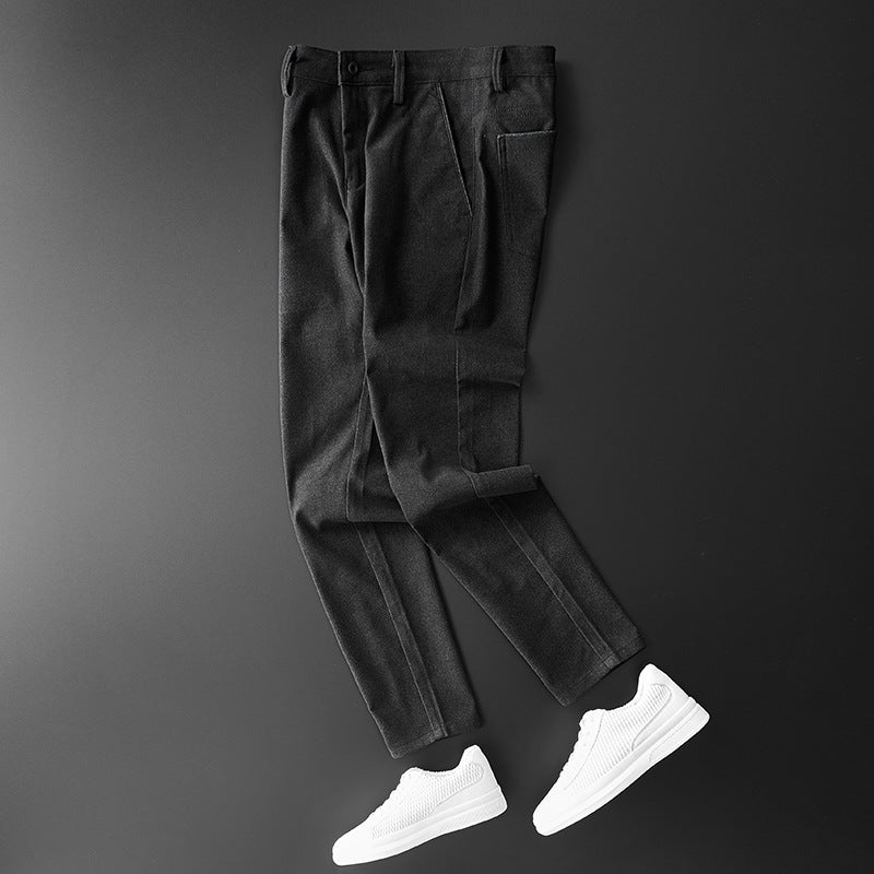 New Style Cotton And Linen Casual Pants Men's Slim Stretch Small Straight Men's Trousers