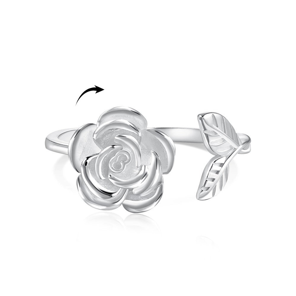 S925 Sterling Silver Flowers Diamond Decompression Rotatable Fashion Ring