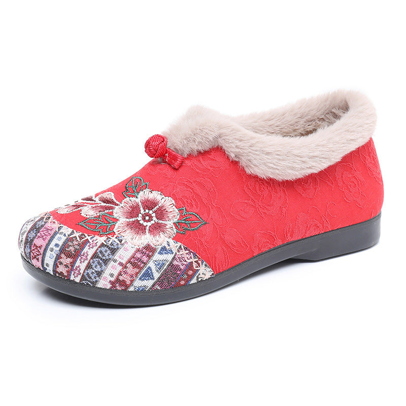 Flat Bottom Embroidery Cotton Shoes For Women