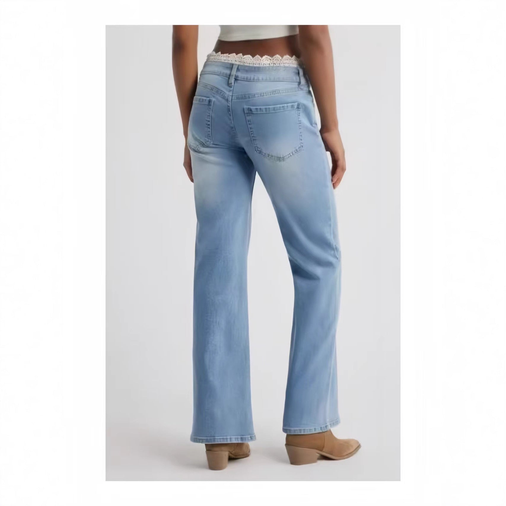 Womens Stylish Lace-trimmed Stretch Denim Jeans
