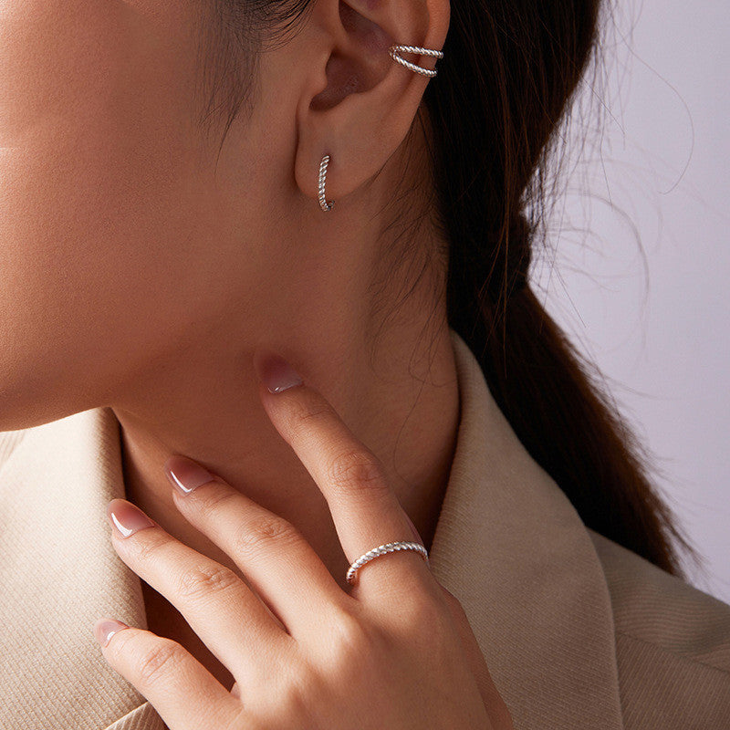 Simple Fashion Twist Argent Pur Earring Ear Clip All-match Fashion S925 Sterling Silver