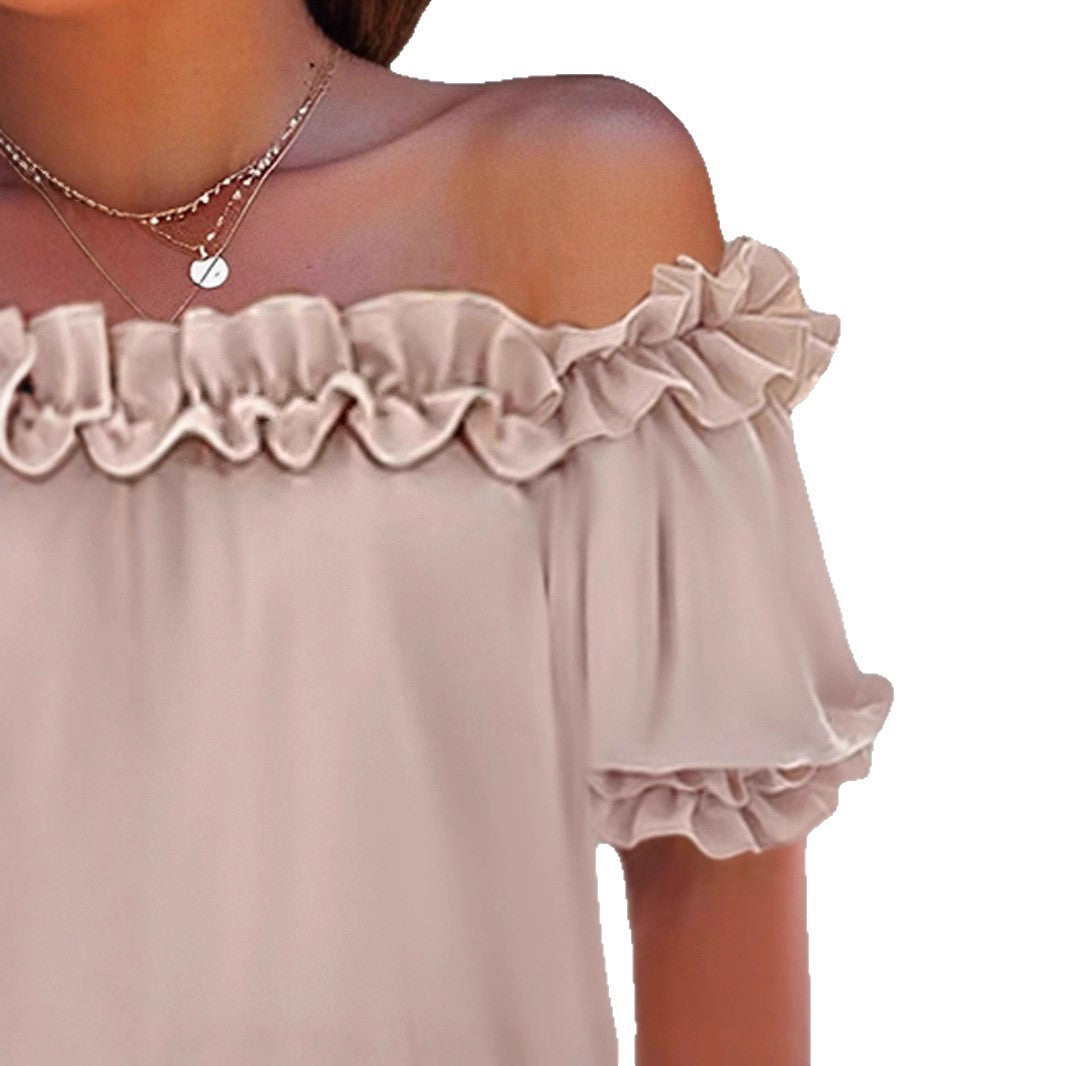 Casual Ruffled Off-shoulder Short-sleeve Top