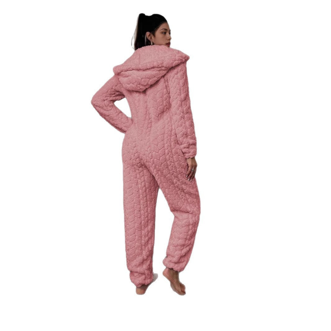 Hooded Thickened Coral Fleece One-piece Pajamas