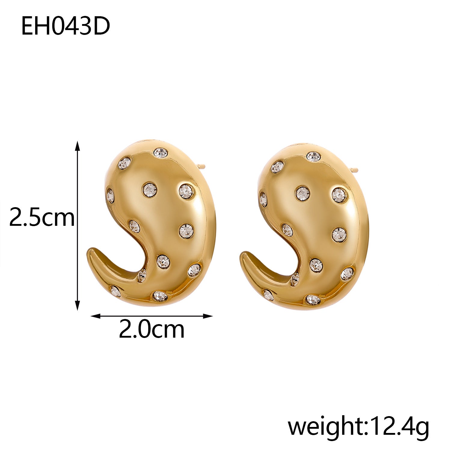 Titanium Steel Electroplating 18K Gold Non-fading Diamond Earrings Ear Studs