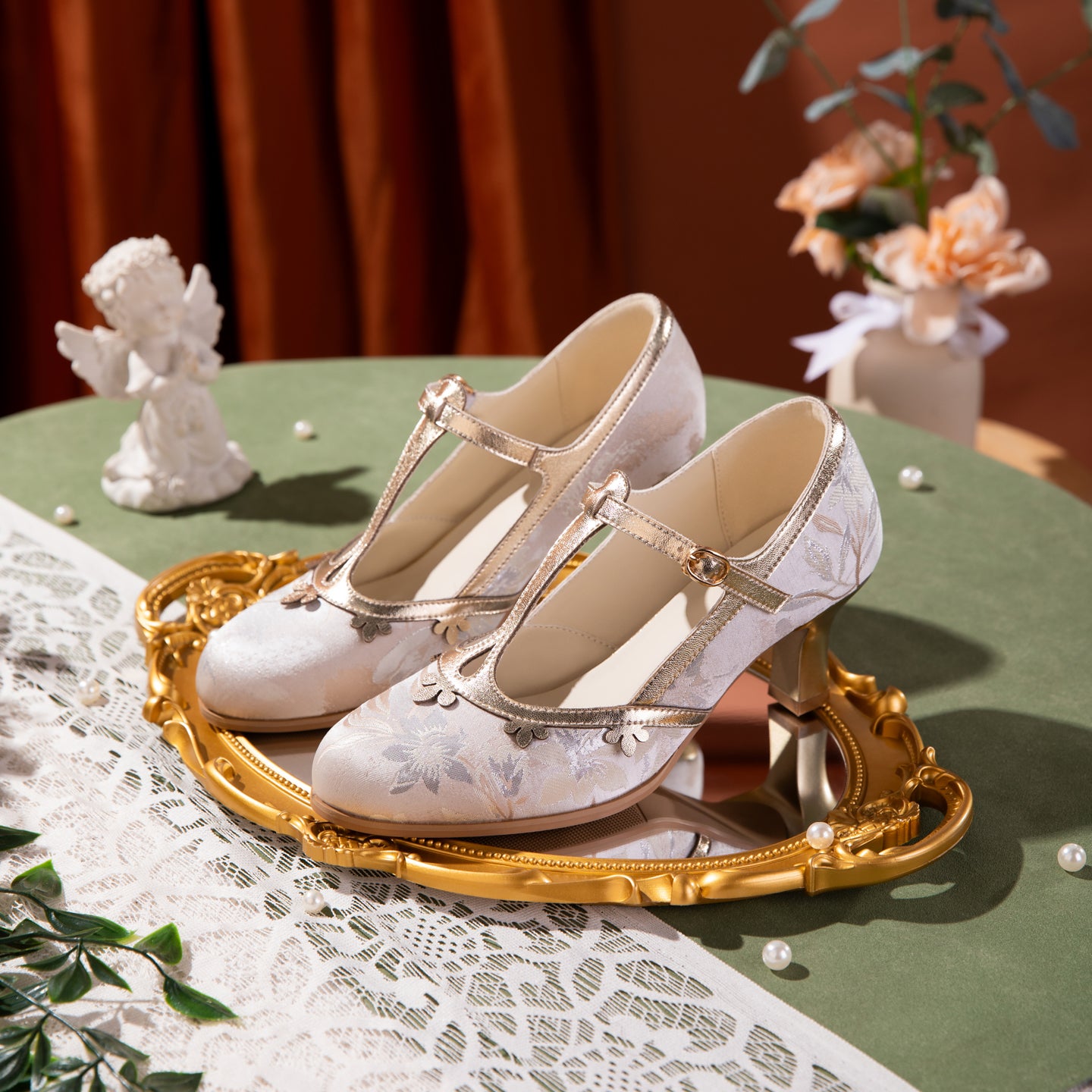 Retro Velvet V Neck Platform Heels With Double Color Petal Decoration Delicate Stiletto Flats With Two-color Option Elegant Party And Daily Wear Women S Shoes Comfortable And Versatile Everyday Fla