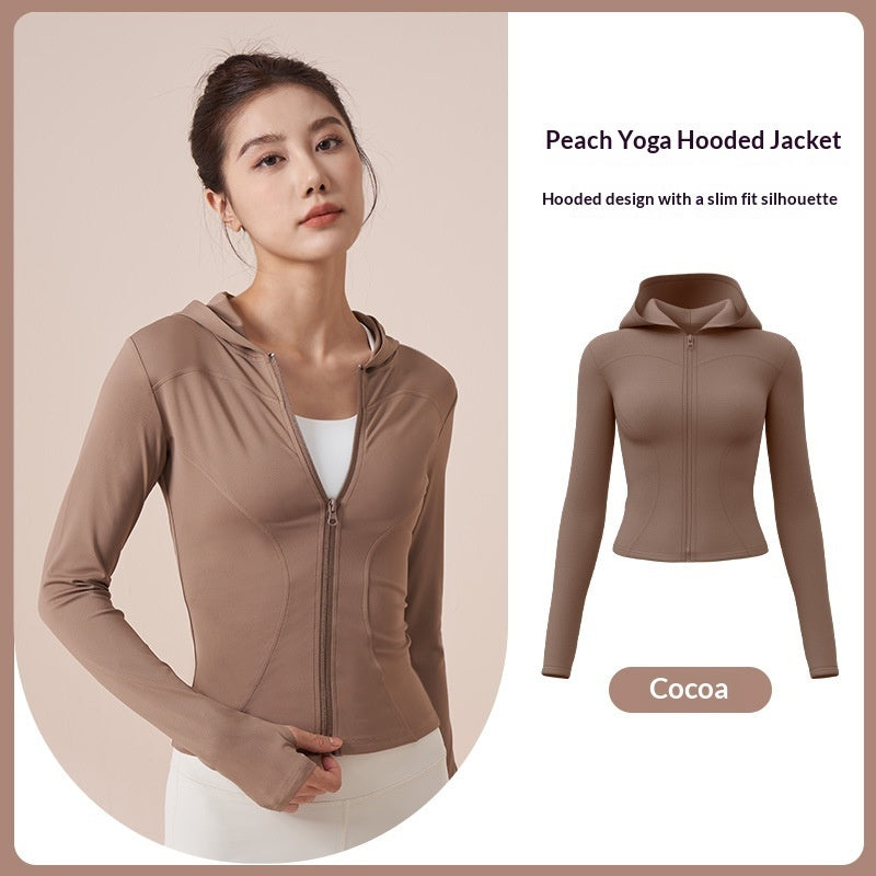 SpringAutumn Hooded Yoga Jacket For Women, Slimming And Figure-flattering