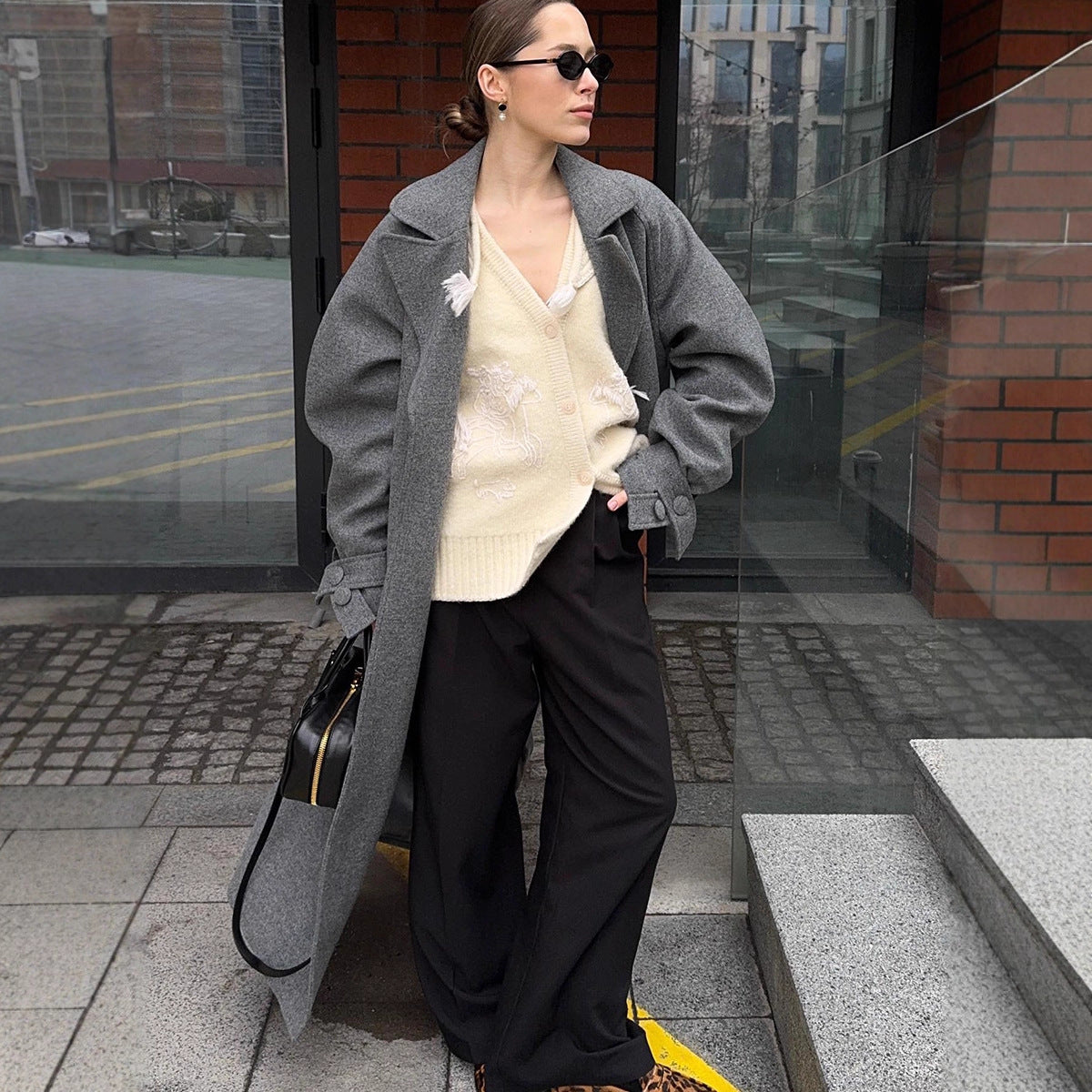 Fashionable Commuter-Style Lapel-Collar Split Loose Long Coat