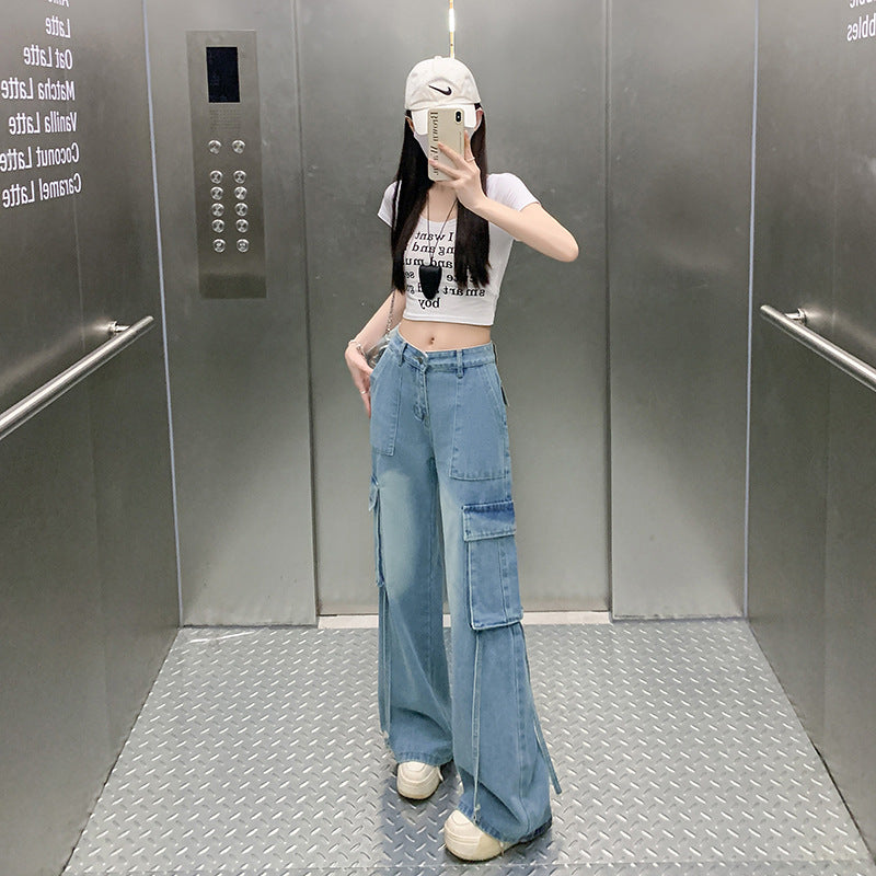 Figure-flattering Straight-leg Floor-length Pants With Large Pocketsversatile And Easy To Style