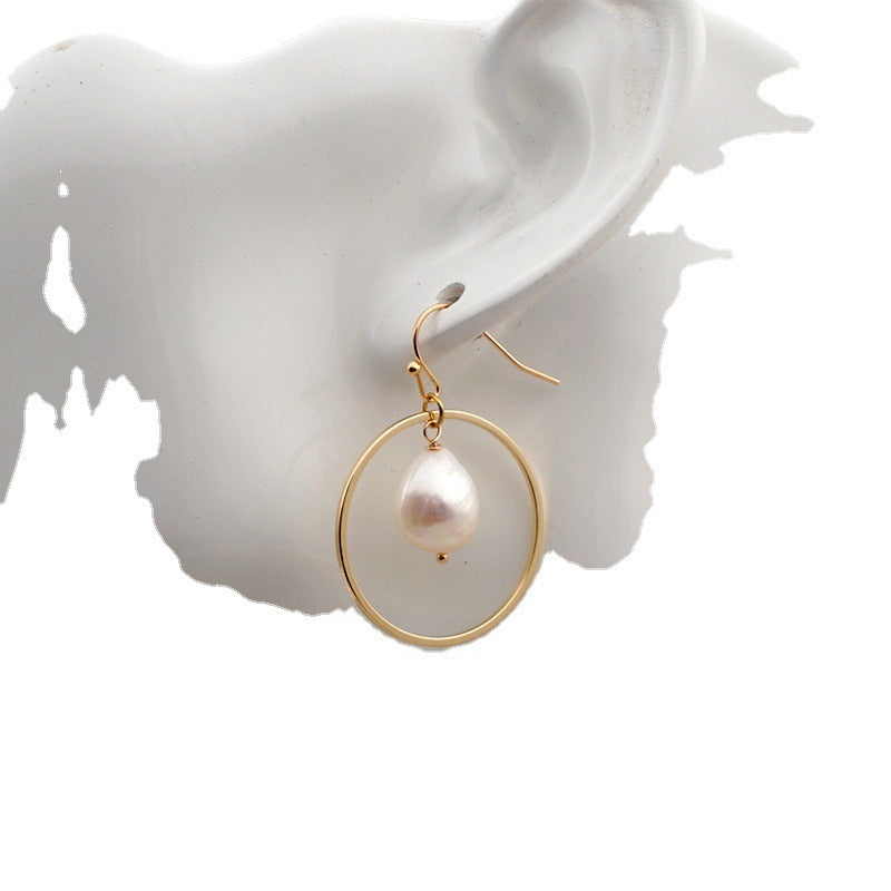 Baroque Large Circle Shaped Pearl Earrings