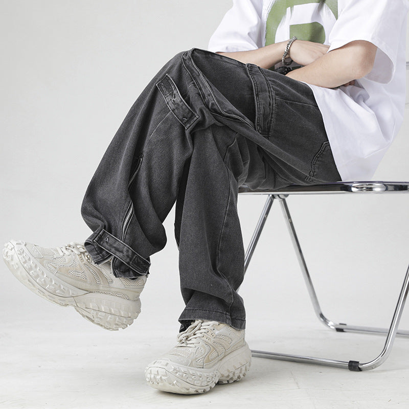 Retro Multi-pocket Workwear Jeans For Men