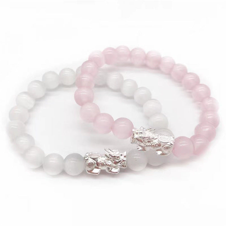 Women's Natural Crystal Stone Powder Cat Eye Bracelet