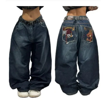 Design Sense American Retro Worn Looking Washed-out Jeans Fashion Brand Youth Wide Leg
