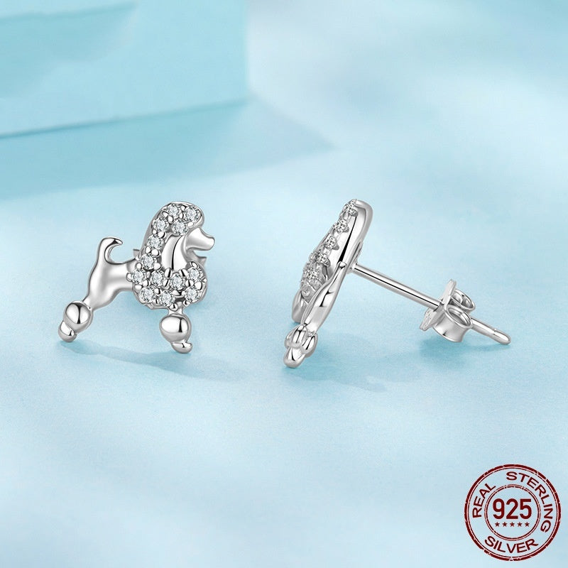 S925 Sterling Silver Mini Poodle Stud Earrings