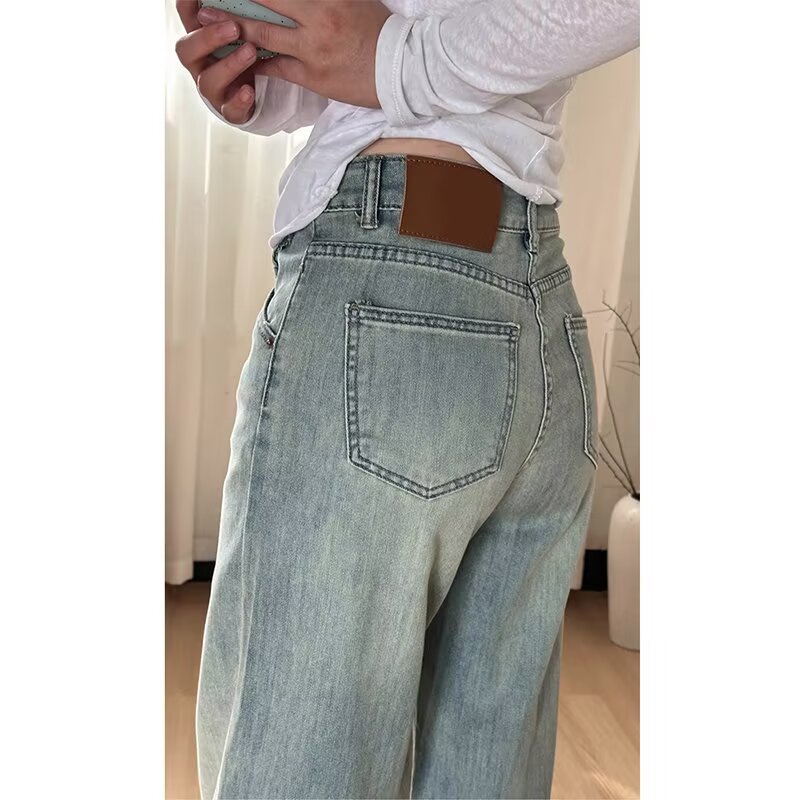 Light Blue Wide-Leg Denim Jeans For Women Spring Summer New Arrival