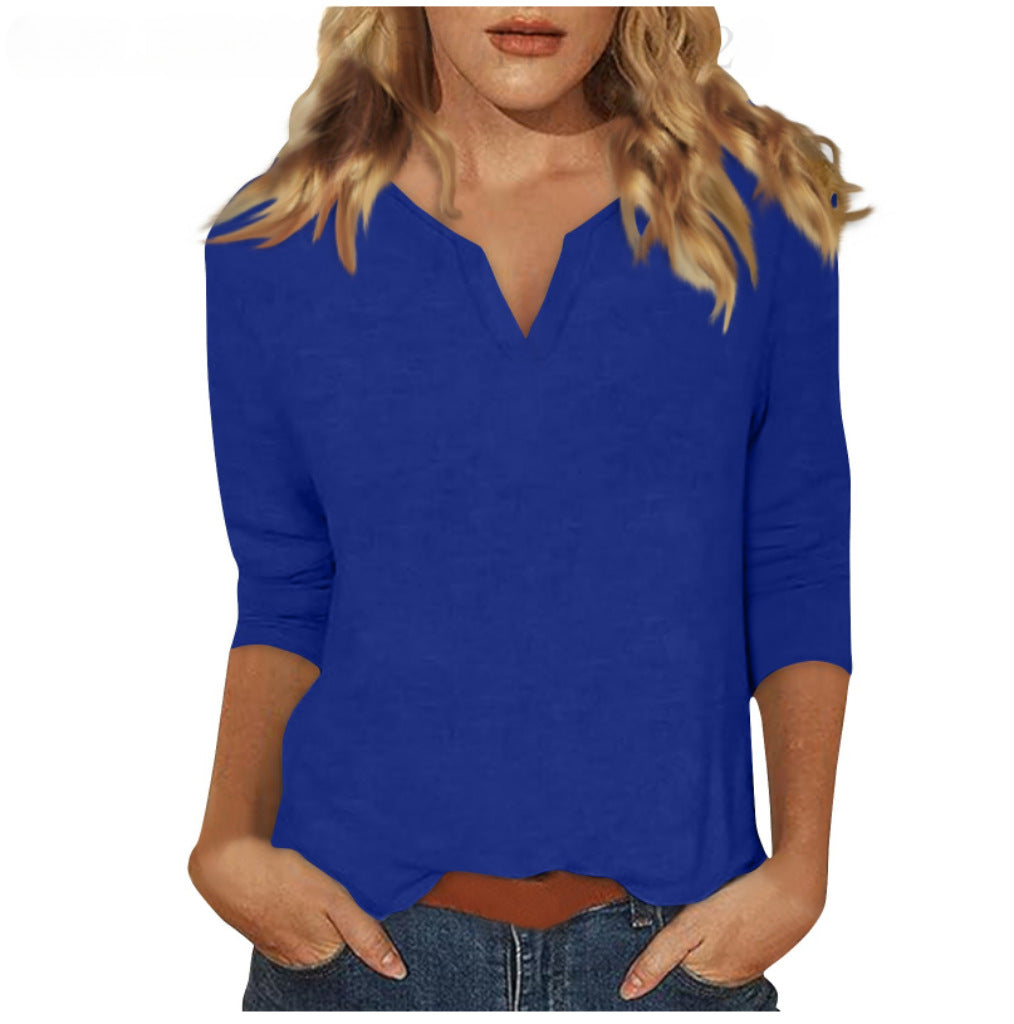 Three-quarter-sleeve Solid-color T-shirt Top