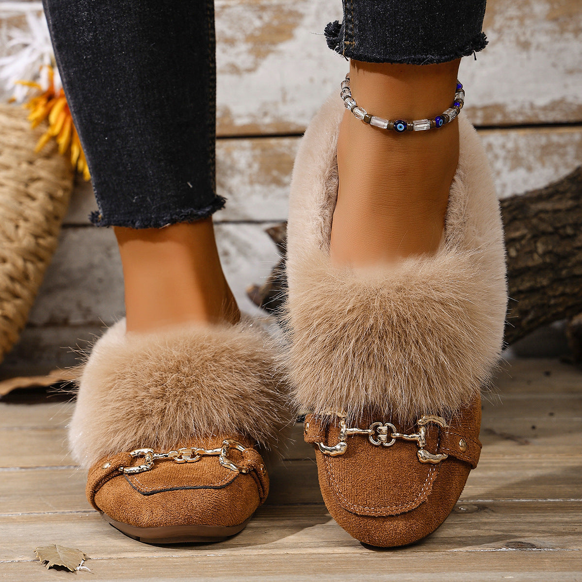 Cotton-padded With Velvet Lightweight And Comfortable Skin-friendly Plush Comfortable Versatile Women's Shoes