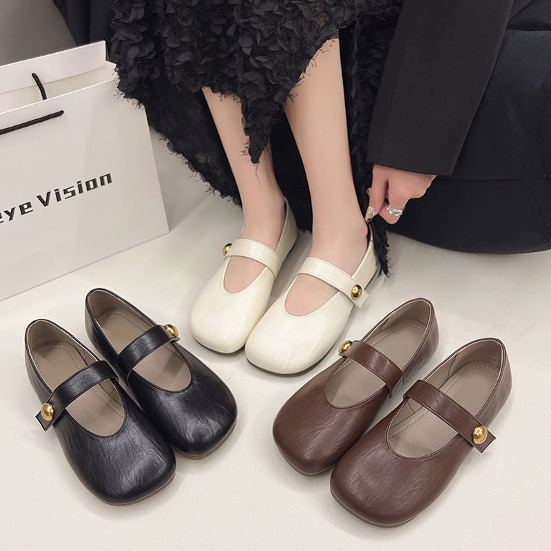 Women's Buckle Casual Leather Shoes Soft Bottom Pumps