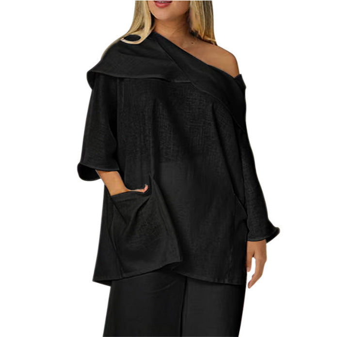 Womens Top With Large Pockets And Asymmetrical Neckline