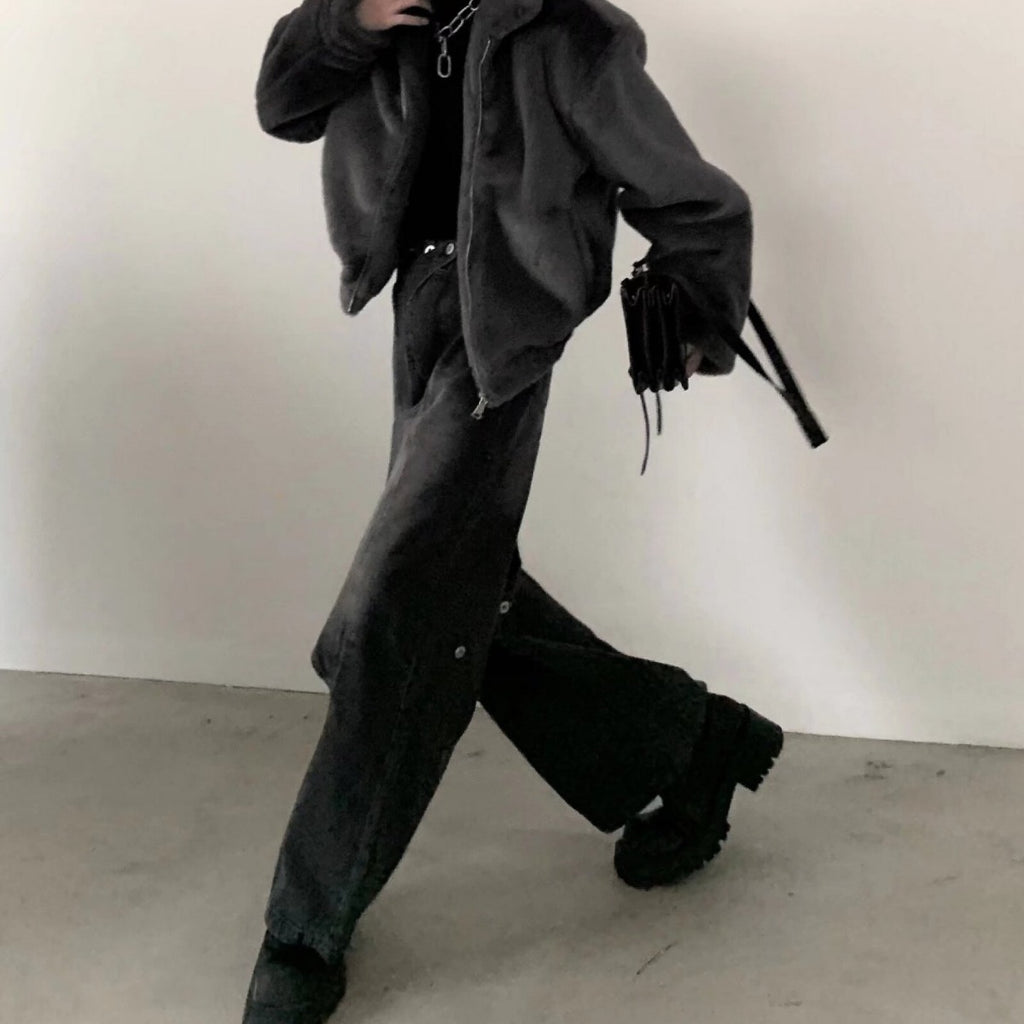 Heavy Industry Retro Washed Wide-leg Trousers