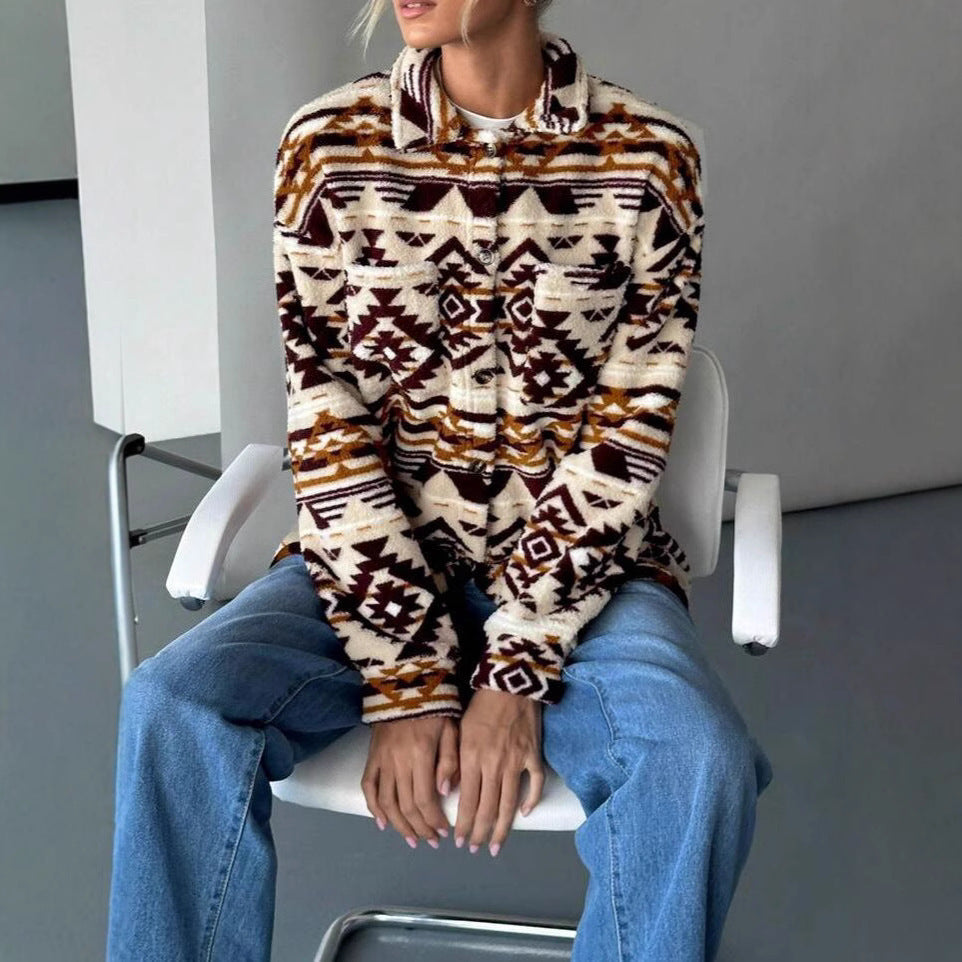 New Women's Plush Printed Jacket Coat