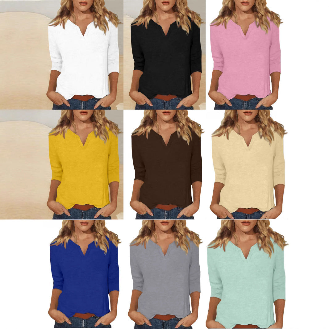 Three-quarter-sleeve Solid-color T-shirt Top