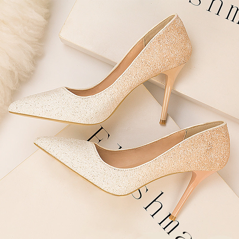 Women's Low-cut Pointed Toe Gradient Sequin High Heels