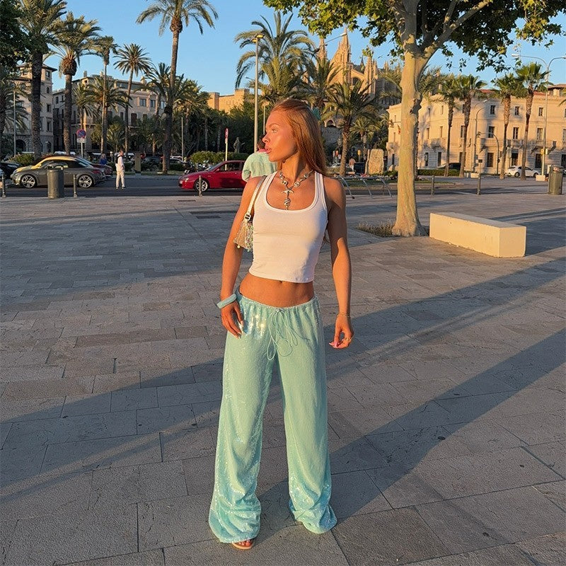 Casual Women's Clothing Loose Sequins Slim Trousers