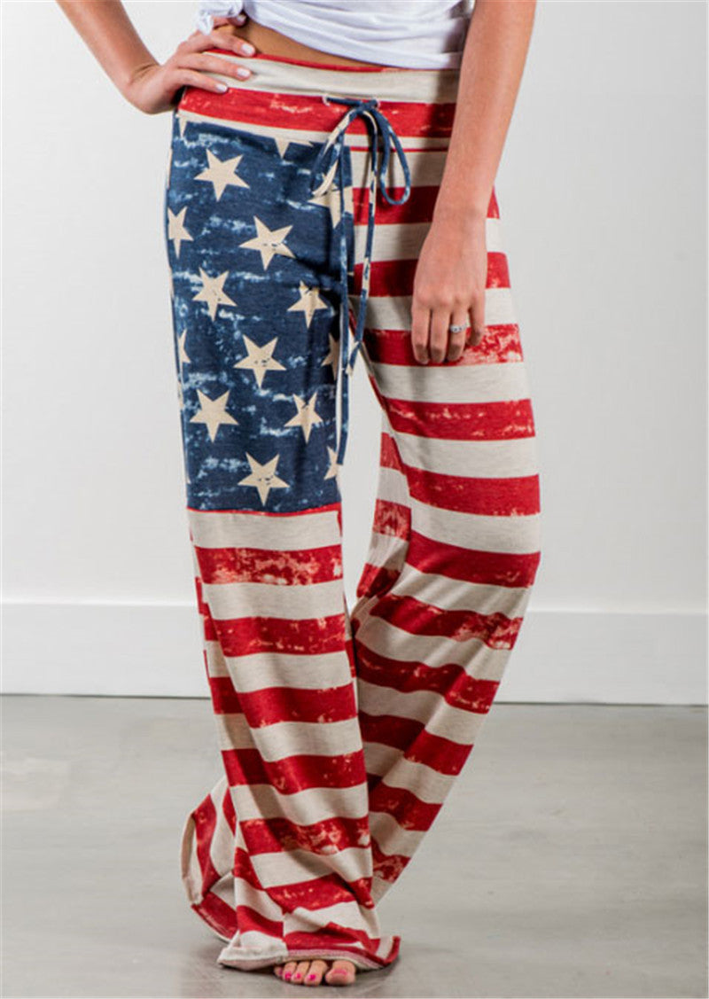 European And American Printed High Waist Loose Casual Wide-leg Casual Pants