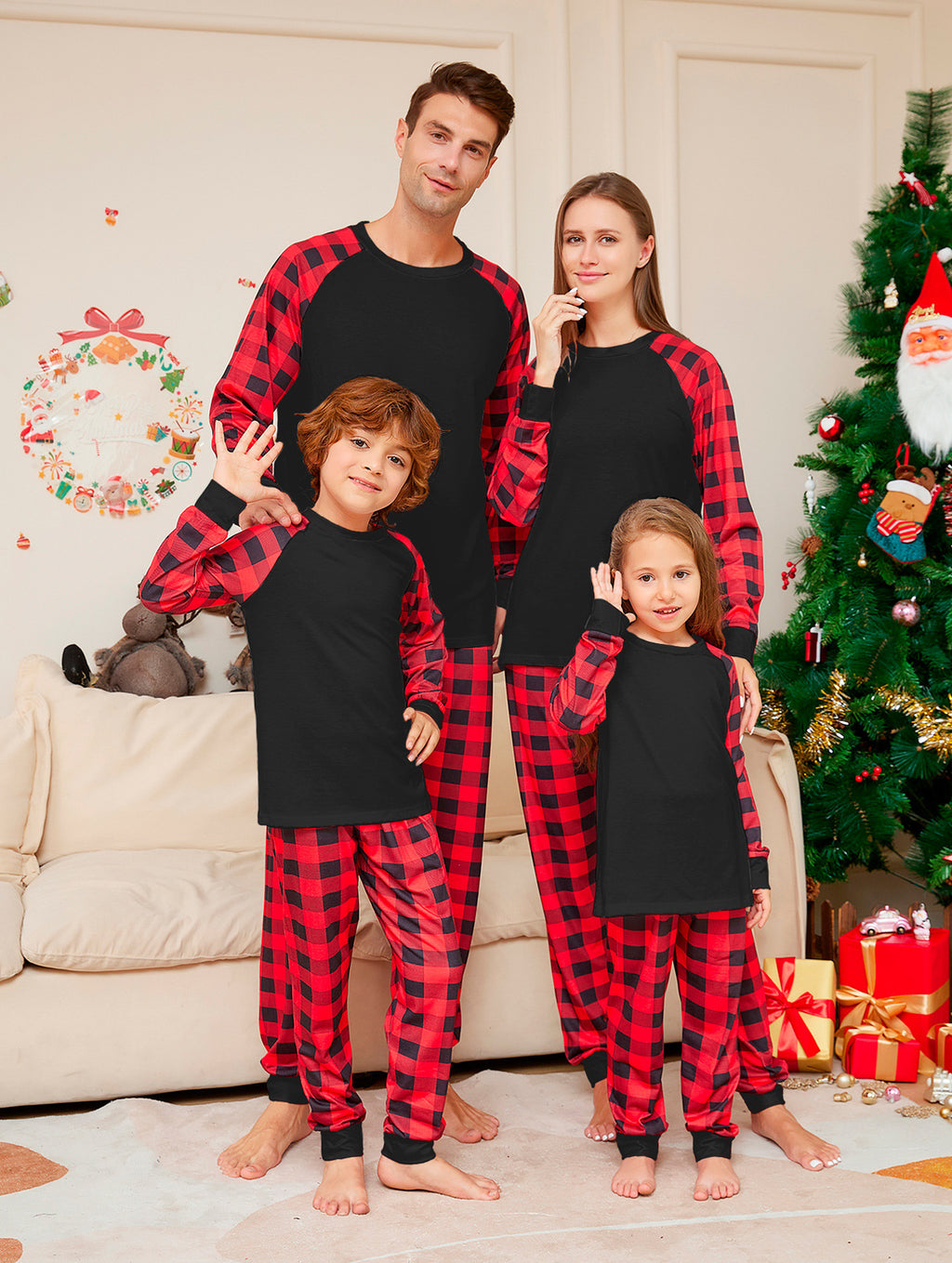 Plaid Printed Parent-child Pajamas Pajamas Suit