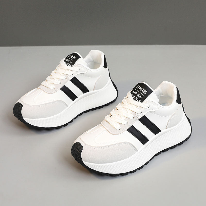 Womens Thick Soled Leather Patchwork Height Increasing Sneakers