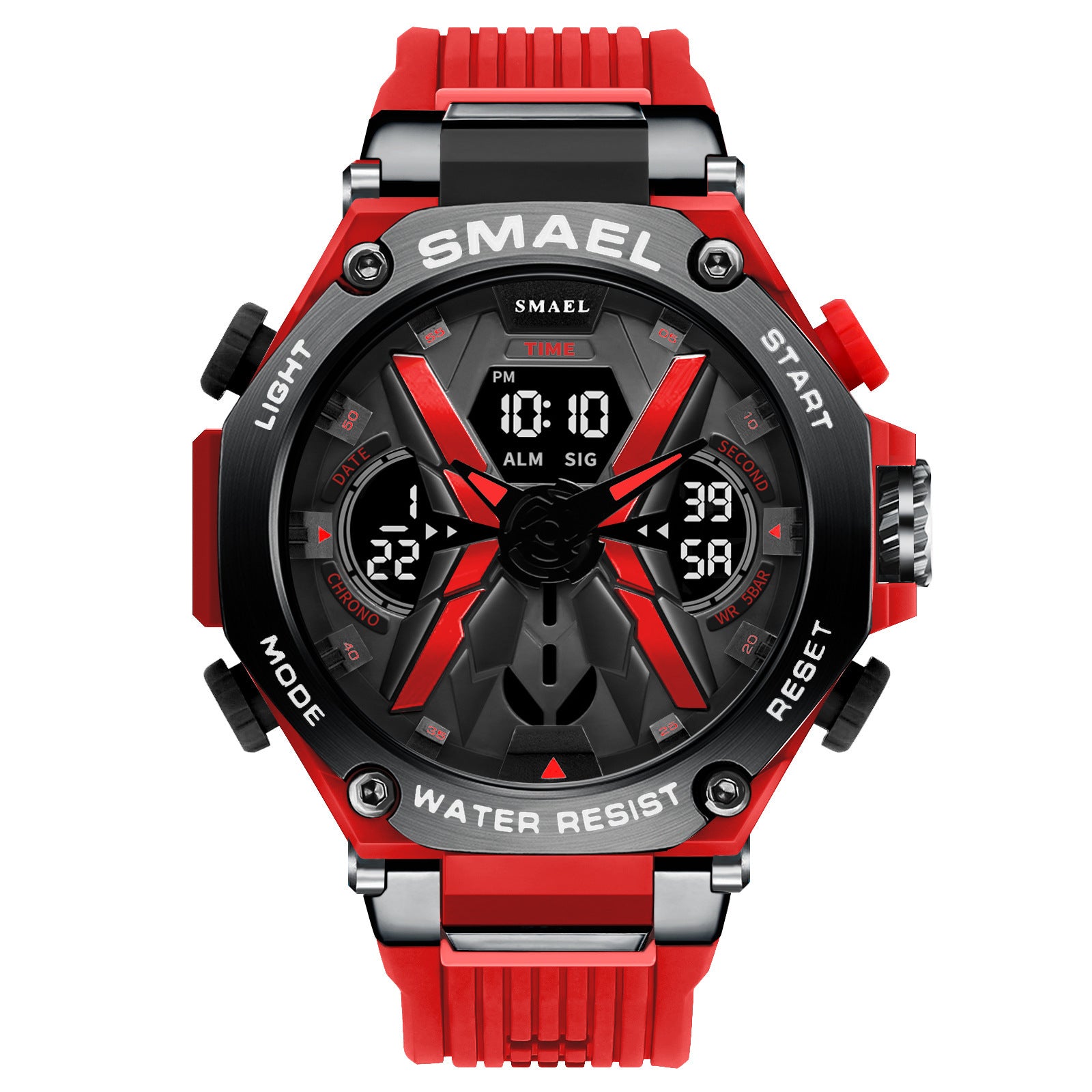 Multifunctional Digital Double Display Waterproof Alloy Sports Men Quartz Watch