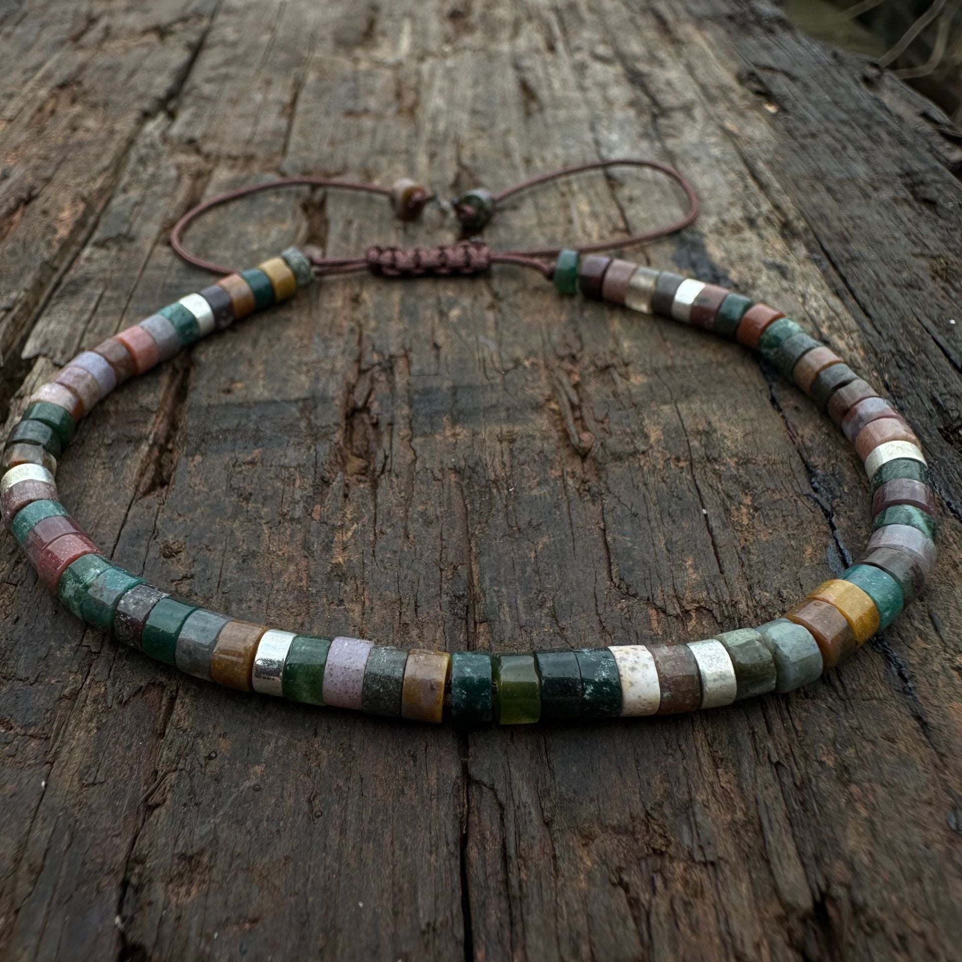 Natural Stone Flat Beads Bracelet Single Circle Malachite